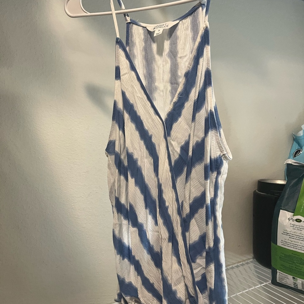 Blue and White Striped Sleeveless Top